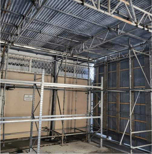 Image of process for job done at sure temporary fibre factory by Apex roofing and scaffolding